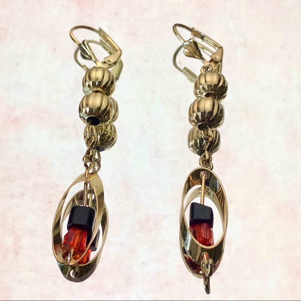 Gold Tone Dangle Bead Earrings